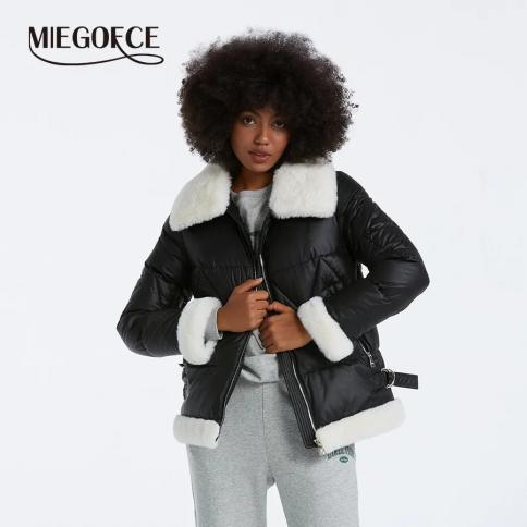 Miegofce 2023 coleção de inverno confortável shearling casaco manga longa costura de pele sintética jaqueta acolchoada quente fe