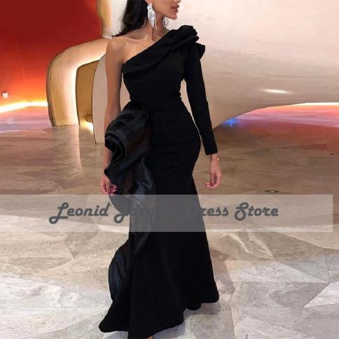 One Shoulder Black 2022 Party Dresses For Women Mermaid Evening Dress Elegant Simple Floor Length Formal Party Gowns ف
