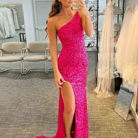 Bowith Mermaid Glitter Prom Dress One Shoulder Backless Sequin Party Dress Long Luxury Evening Dress Robes De Soirée