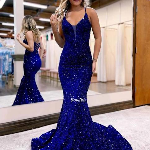 Royal Blue Shiny Party Dress For Women Long  Mermaid Evening Dresses Formal Prom Dresses 2022 Luxury Gowns Robe De Soire