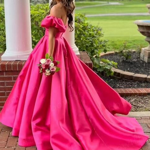 Bowith Off Shoulder Fuchsia Evening Dress Formal Engagement Dresses A Line Prom Gown Luxury Vestidos Dress For Gala Part