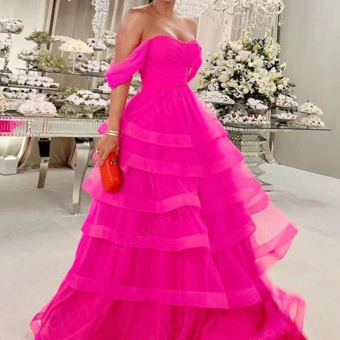 Bowith Fuchsia Off Shoulder Evening Dress A Line Party Dress For Women Maxi Formal Occasion Dresses Vestidos De Fiesta