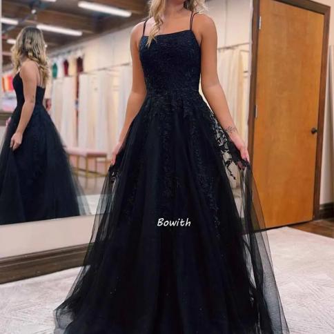 Bowith preto vestido de baile 2023 com alças apliques formal vestido de festa à noite elegante vestido de mulher para festa vest