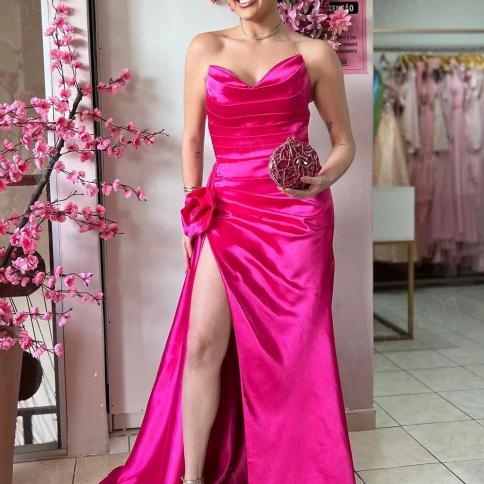Bowith Satin Evening Dresses Formal Party Dresses For Women With High Slit  Evening Gown For Party Vestidos De Fiesta