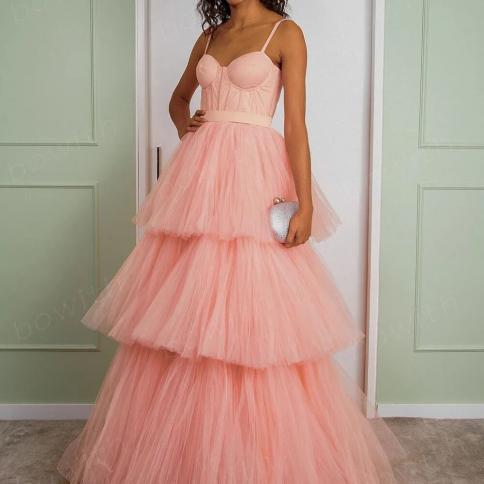 Bowith Sweetheart Evening Dresses Puffy Party Dresses For Women Tiered Evening Gown Maxi Straps Formal Gala Party Dresse