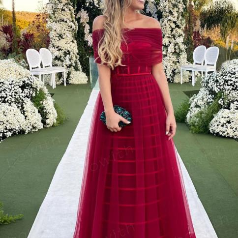 Bowith Tulle Evening Party Dresses For Women A Line Formal Evening Gown Elegant Celebrity Dresses Cocktail Dress Ball Go
