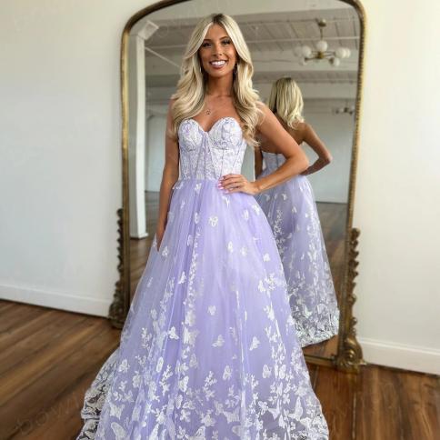Bowith Lilac Prom Dress With Applique A Line Evening Dresses For Women Maxi Party Dresses Vestidos De Fiesta