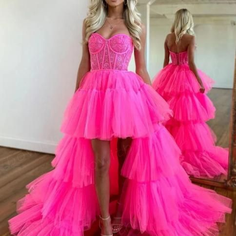 Bowith High Low Evening Gowns For Women Fashion Prom Dresses Elegant Party Puffy Dresses For Luxury Party Formal Occasio