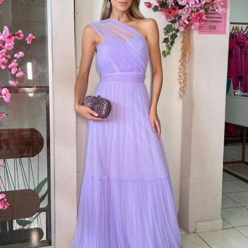 Bowith Lavender Tulle Evening Dresses For Women One Shoulder Party Dresses With Lace Up Back A Line Formal Occasion Dres