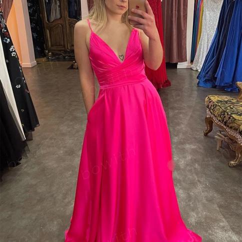 Bowith Fuchsia Party Dress Elegant Evening Dress For Women A Line Formal Occasion Dress With High Slit Vestido De Noche