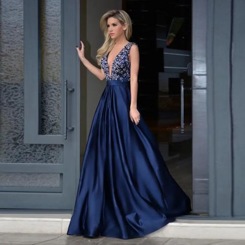 Elegant Formal Evening Dresses 2022  Blue Crystal Beads Formal Evening Dresses  