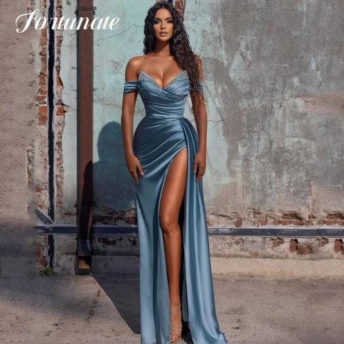  Prom Dresses Beading Off Shoulder Mermaid Evening Dress Side Slit Backless Saudi Arabia Cocktail Party Gown Plus Size