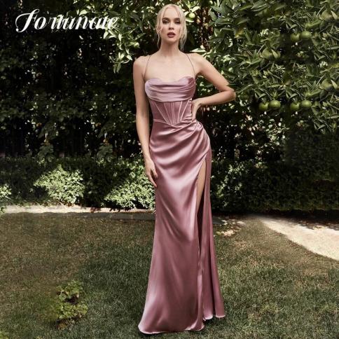 Fortunate Formal Evening Dresses Sweetheart Cowl Spaghetti Strap Prom Dress High Side Split Special Pleat Celebrity Part
