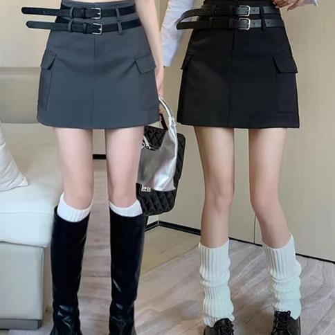 Cargo  Style Y2k Clothes Jupe Harajuku Mini Grey Suits Faldas Mujer Moda 2023 Slim Wrap Hip Black Skirts Ropa Spring
