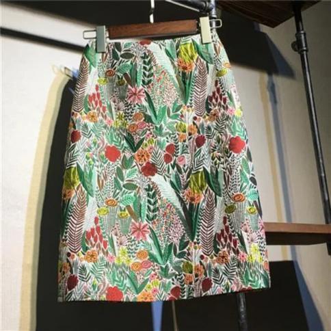 Spring Stitching Jacquard Floral Embroidery Mid Length A Line Skirt Women's High Waist Chic Elegant Skirt  Style Faldas