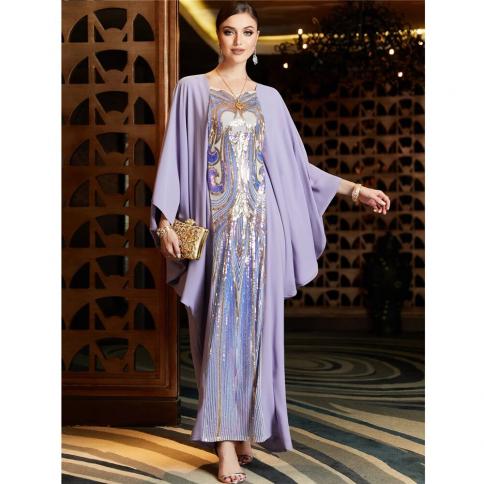 Luxury Sequins Dress For Women Islamic Muslim Abaya Kaftan Robe Turkey Clothing Oversized African Arab Robe Loose Burqa 