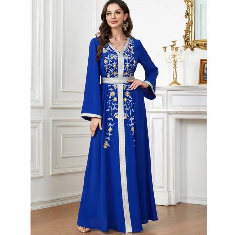 Ramadan Morocco Dress Women Muslim Abaya Fashion Dubai Abayas Embroidery Belted Kaftan Elegant Party Dresses Vestidos Au