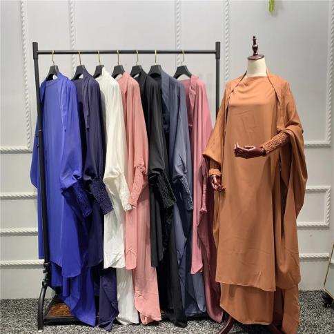 طقم جلباب 2 قطعة فستان حجاب للنساء المسلمات ملابس صلاة عباية طويلة خيمار رمضان ثوب عربي عبايات مجموعات قماش إسلامي
