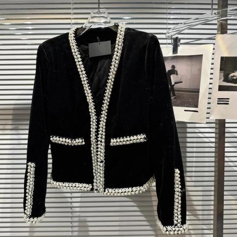 High Street – veste élégante de styliste pour femmes, veste en velours perlé avec perles, nouvelle collection 2022