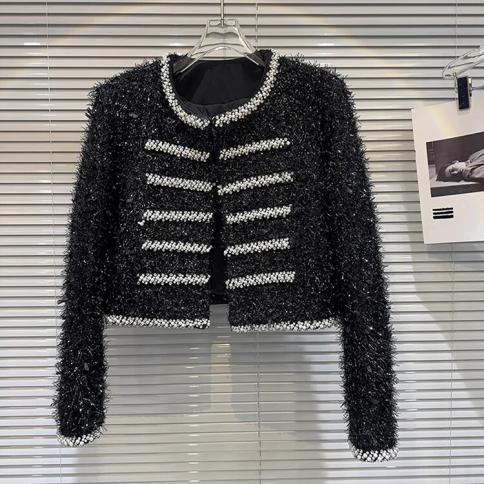 High Street – veste de styliste en soie brillante pour femmes, avec perles et perles, nouvelle collection 2023