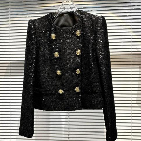 High Street – veste de styliste pour femmes, nouvelle mode printemps 2023, Double rangée de boucles en métal, paillettes, épaule