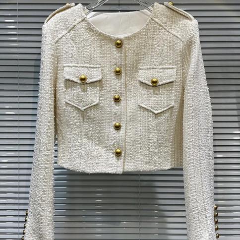 High Street – veste courte de styliste pour femmes, avec boucle en métal, poche, Tweed, nouvelle collection 2023
