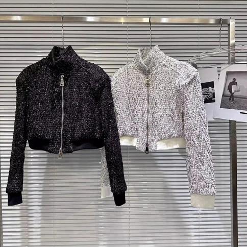 High Street mais novo 2023 outono inverno designer moda feminina lantejoulas tweed jaqueta