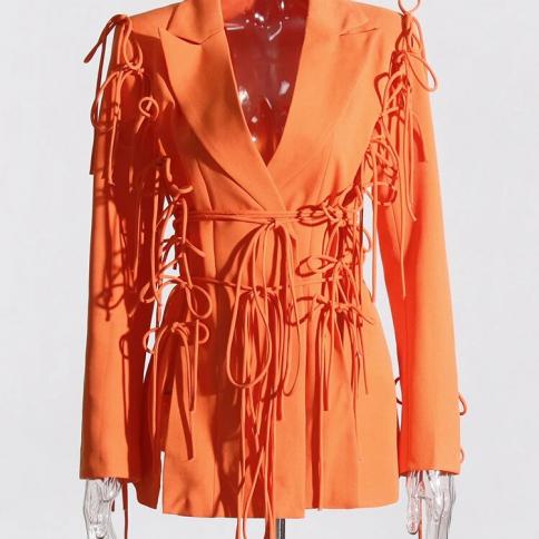 High street mais novo outono inverno 2023 designer jaqueta feminina bowknot rendas até gola entalhada manga longa blazer