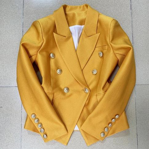 High Street Newest Fashion 2023 Designer Jacket Women's Classic Lion Buttons Double Breasted Slim Fit Pique Blazerblazer
