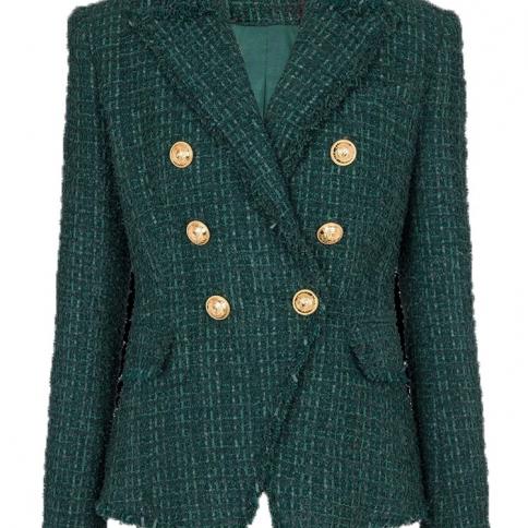 High Street Newest Fall Winter 2023 Designer Jacket Women's Lion Buttons Double Breasted Slim Fit Fringed Tweed Blazer