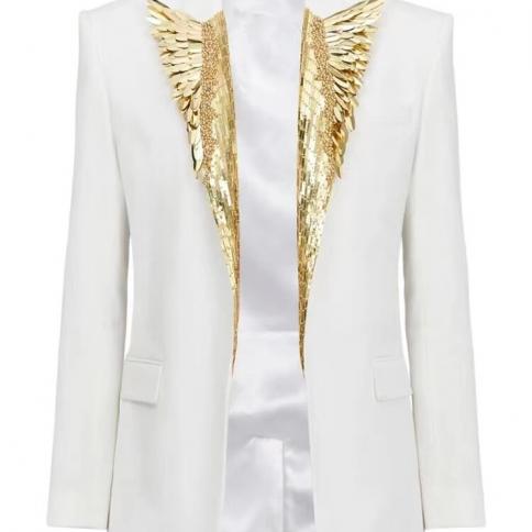 High Street Newest 2023 Fashion Designer Jacket Women's Single Button Stunning Beaded Collar Lapel Blazer