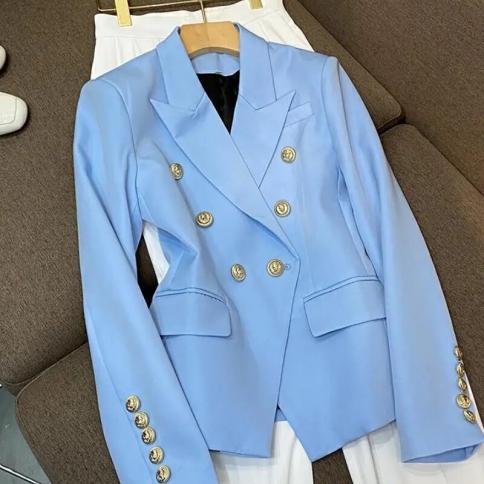 High Street Newest 2022 Designer Jacket Fashion Women's Classic Slim Fitting Double Breasted Lion Buttons Blazer Baby Bl