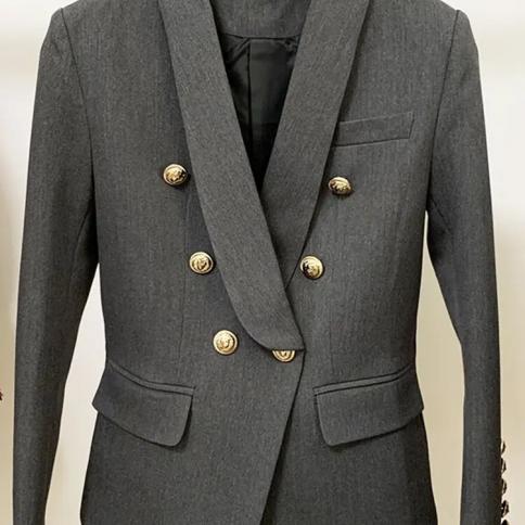High Street 2023 Newest Designer Blazer Jacket Women's Slim Fitting Double Breasted Metal Lion Buttons Shawl Collar Blaz