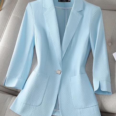 Xfpv Women's Blue Long Sleeve Button Notched High Quality Temperament  Blazer Coat Fashion New Tide Spring Autumn 2023 S