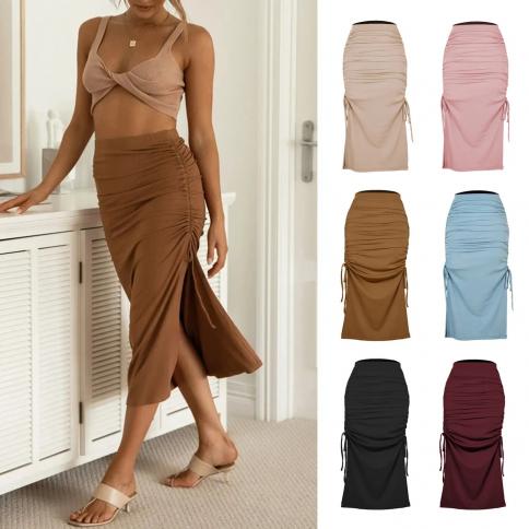 2022 Slit Knitted Slim Skirt Fashion Pleated Lace  Hip Skirt Women's Skirt