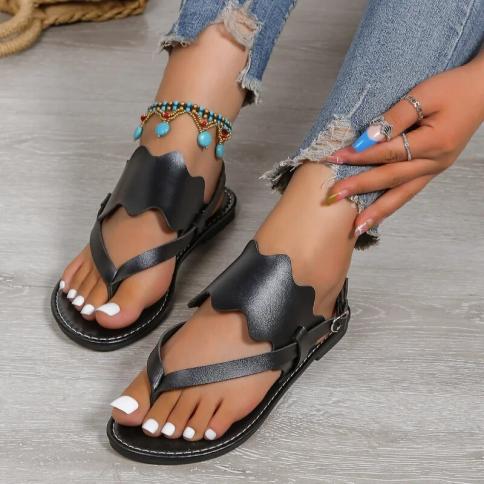 2023 Hot Sale Shoes Female Thong Casual Sandals Women Summer Rome Buckle Solid Color Shoes Ladies Flat Sandals Zapatos D