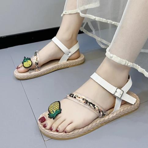 Ladies Shoes 2023 New Ankle Strap Women's Sandals Summer Open Toe Buckle Shoes Female Casual Beach Flat Large Size Sanda