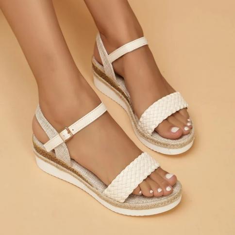 Scarpe per le donne 2023 vendita calda cinturino con fibbia sandali da donna sandali estivi donna zeppe in tessuto solido scarpe