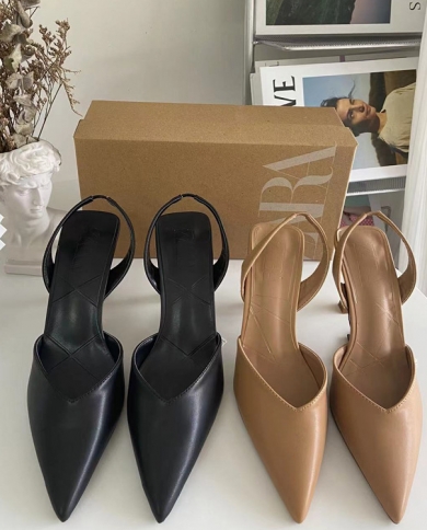 Za New Summer Pointed Toe Stiletto Sandals For Women With Metallic Electroplating Temperament And Natural Color High Hee