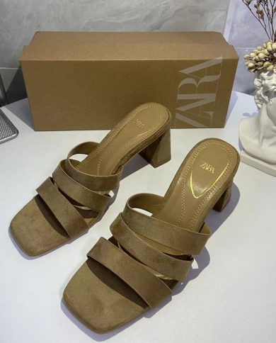 Za nuevas sandalias de verano con punta cuadrada y Punta abierta para mujer con tacón grueso, zapatos romanos versátiles de tacó