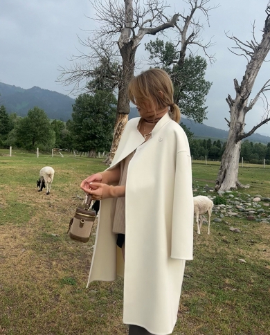Otoño e Invierno nuevo abrigo de lana de doble cara de las mujeres de longitud media para ir al trabajo abrigo de lana de Color 