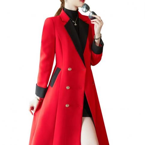 عالية الجودة الأحمر الكاكي الأسود المرأة السترة موضة عادية السيدات سترة طويلة معطف لخريف ملابس شتوية بليزر