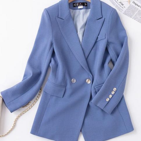 عالية الجودة الأزرق السيدات سترة المرأة الإناث الصلبة طويلة الأكمام واحدة الصدر الأعمال ملابس العمل معطف رسمي