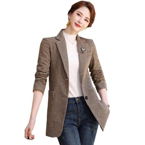 High Quality New Fashion  Design Ladies Blazer Jacket Women's Casual Single Breasted Gray Coffee Coat With Pockets  Blaz