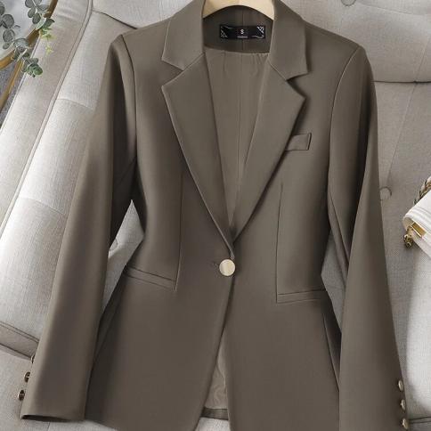 Fashion Ladies Blazer Women Formal Jacket Beige Black Coffee Long Sleeve Single Button Female Business Work Wear Slim Co