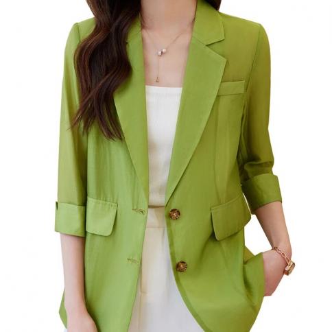 Spring Summer Ladies Half Sleeve Blazer And Jacket Women White Green Purple Female Single Breasted Casual Coat