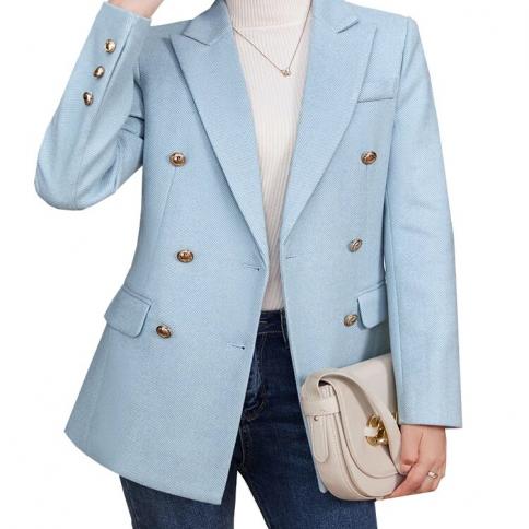 Azul Rosa albaricoque mujer Blazer señoras chaqueta Formal mujer manga larga doble botonadura sólido Ropa de Trabajo abrigo para