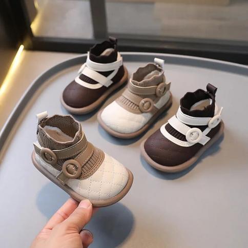 2024 New Kids Boots Warm Plush Toddler Boys Girls Ankle Boots Fashion Plaid Children Casual Shoes First Walker Boots For