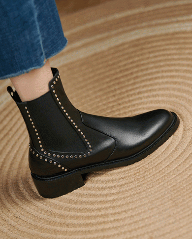 Wholesale Autumn And Winter New British Style Chelsea Boots For Women With Rivets, Low Heels And Elastic Wholesale Casua