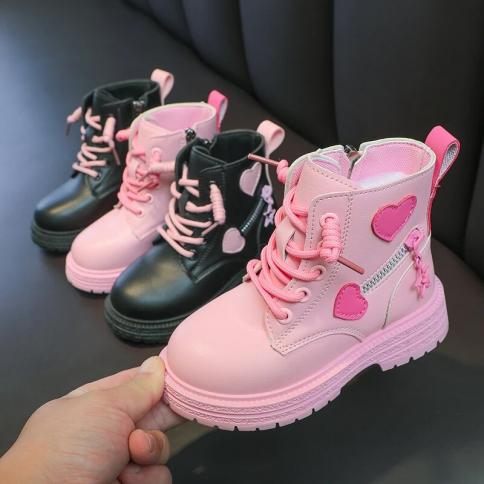 Novas meninas botas crianças moda botas de borracha legal meninas 2024 outono inverno algodão sola macia rosa com amor lado zip 